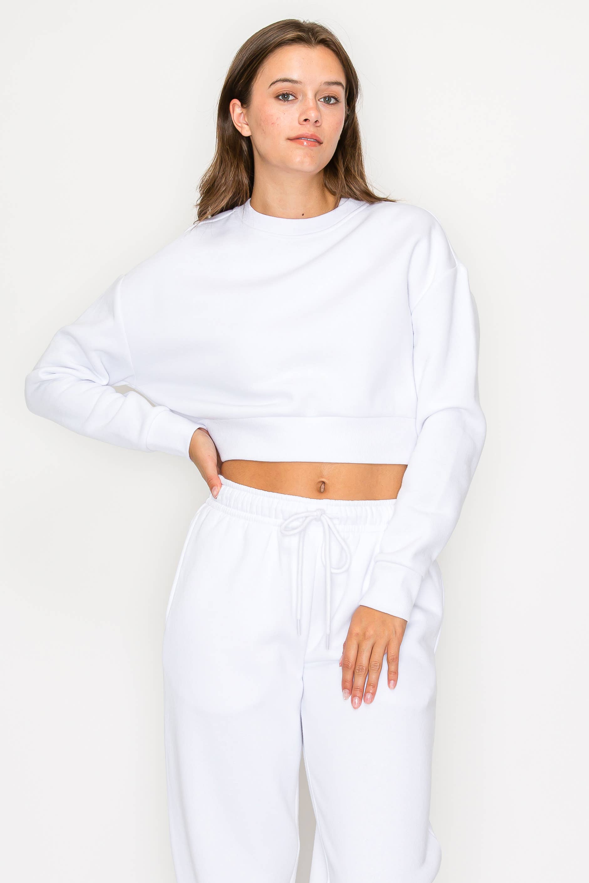 Color 5 - Wholesale Sweatshirt - Women's - Solid color fleece lined cropped basic pull over sweatshirt 31