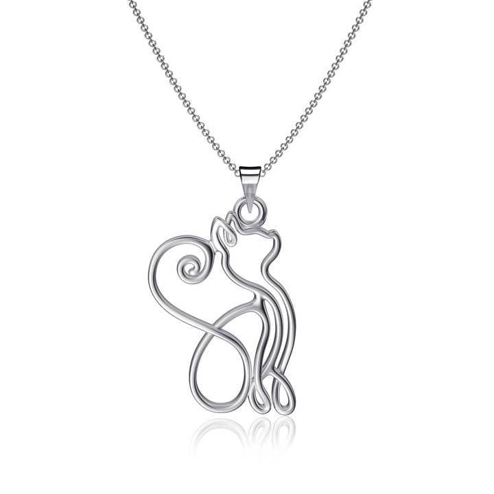 Cat Silhouette Pendant Necklace - Silver for wholesale by Dayna Designs