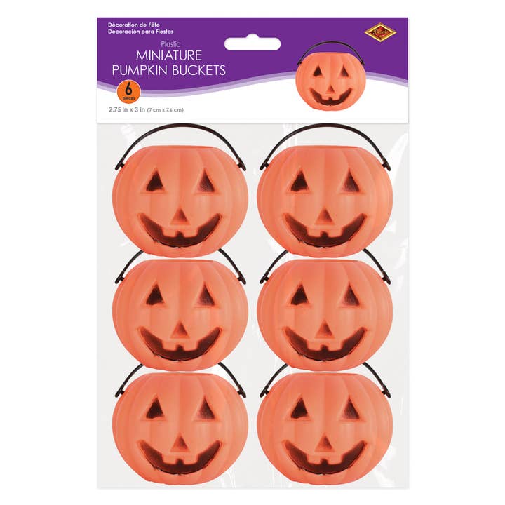 Beistle - Wholesale Bucket/Pail - Kids - Plastic Miniature Pumpkin 3" x 2¾" Buckets, 6 per pack,