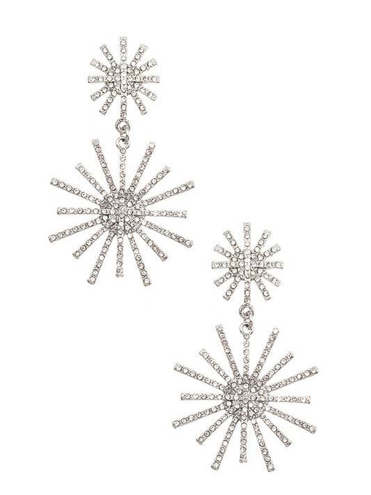 RHINESTONE PAVE DOUBLE LINK BURST EARRING for wholesale by Andrea Bijoux