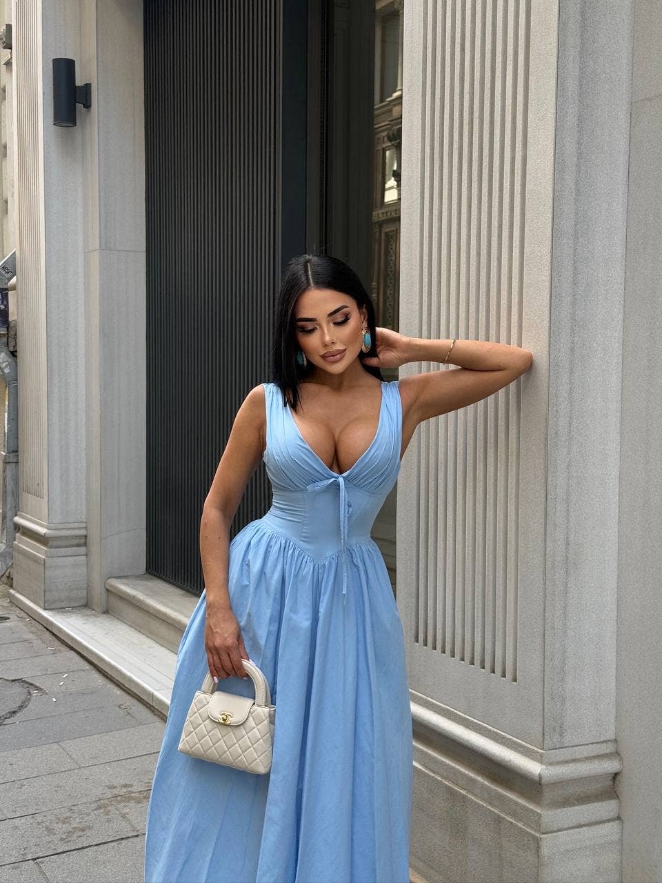 Standpoint Top – Vestido - Mulher por atacado – Vestido Riviera Maxi – Corpete – Laço Frontal – 120129