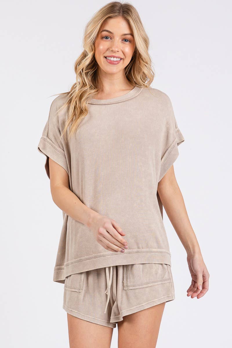 Sewn and Seen - Wholesale Lounge Set - Women's - MINERAL WASHED TOP AND SHORTS RIB SET 9