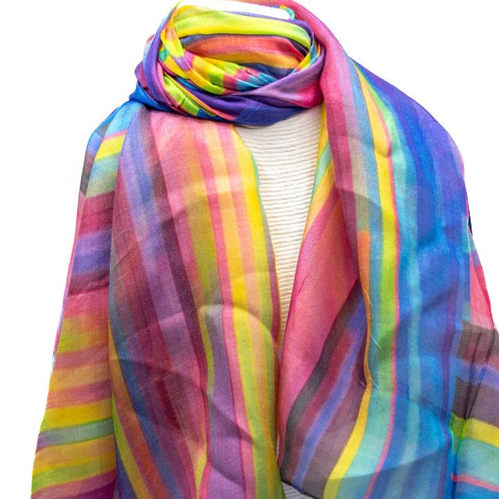 Multi colored lines silk scarf for wholesale by KLK