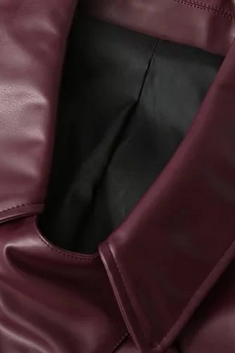 NINEXIS - Wholesale Coat - Women's - CWOCO1059_SOLID COLOR VINTAGE LAPEL LEATHER JACKET7