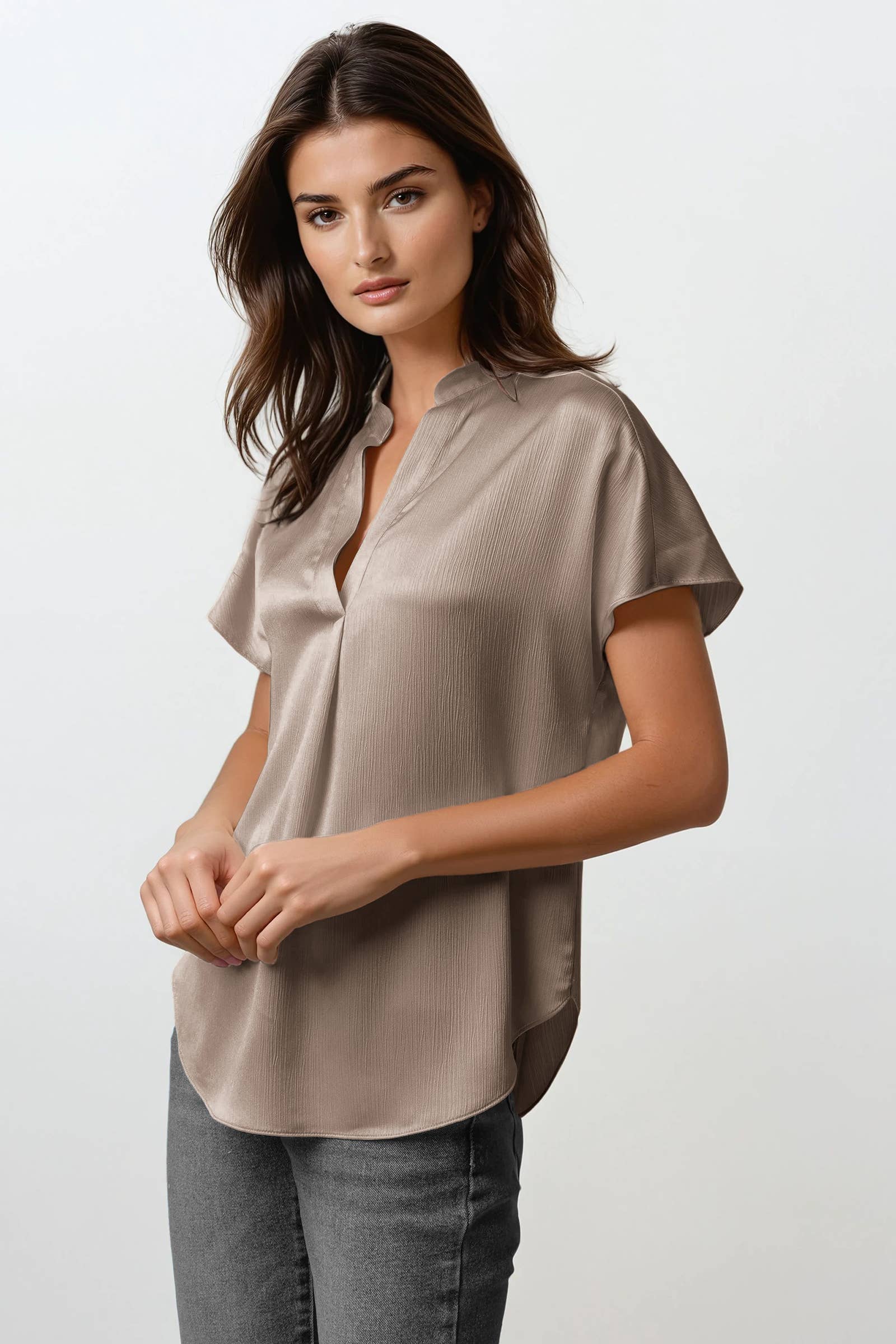 Naked Zebra – Engroshandel Bluse - Dame – Skjortebluse i rynket satin10