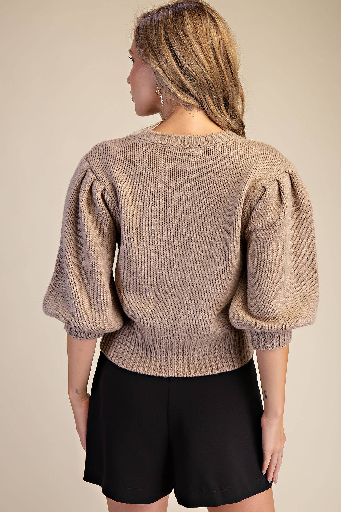 Glam - Wholesale Knit Sweater - Women's - Short Puff Sleeve Button Down Sweater18