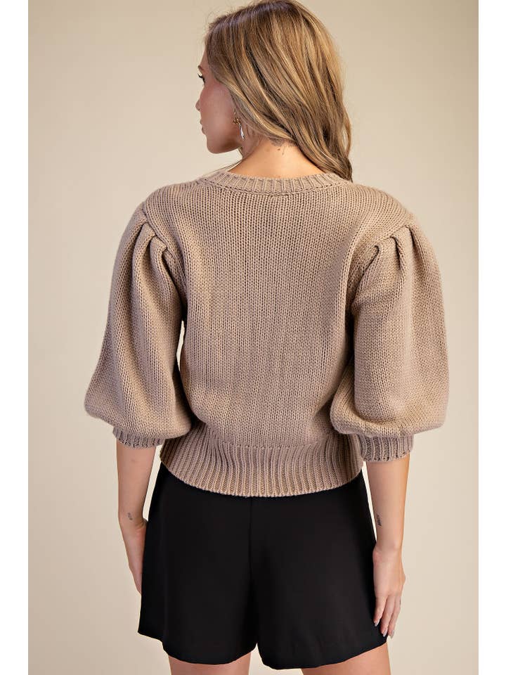 Glam - Wholesale Knit Sweater - Women's - Short Puff Sleeve Button Down Sweater18