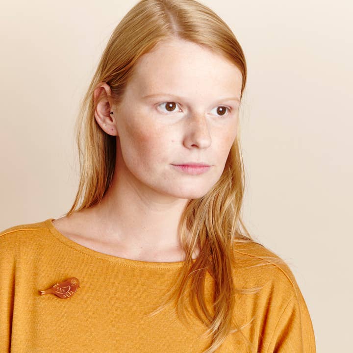 Woodland Friends Brown Warbler Brooch for wholesale by Just Trade UK