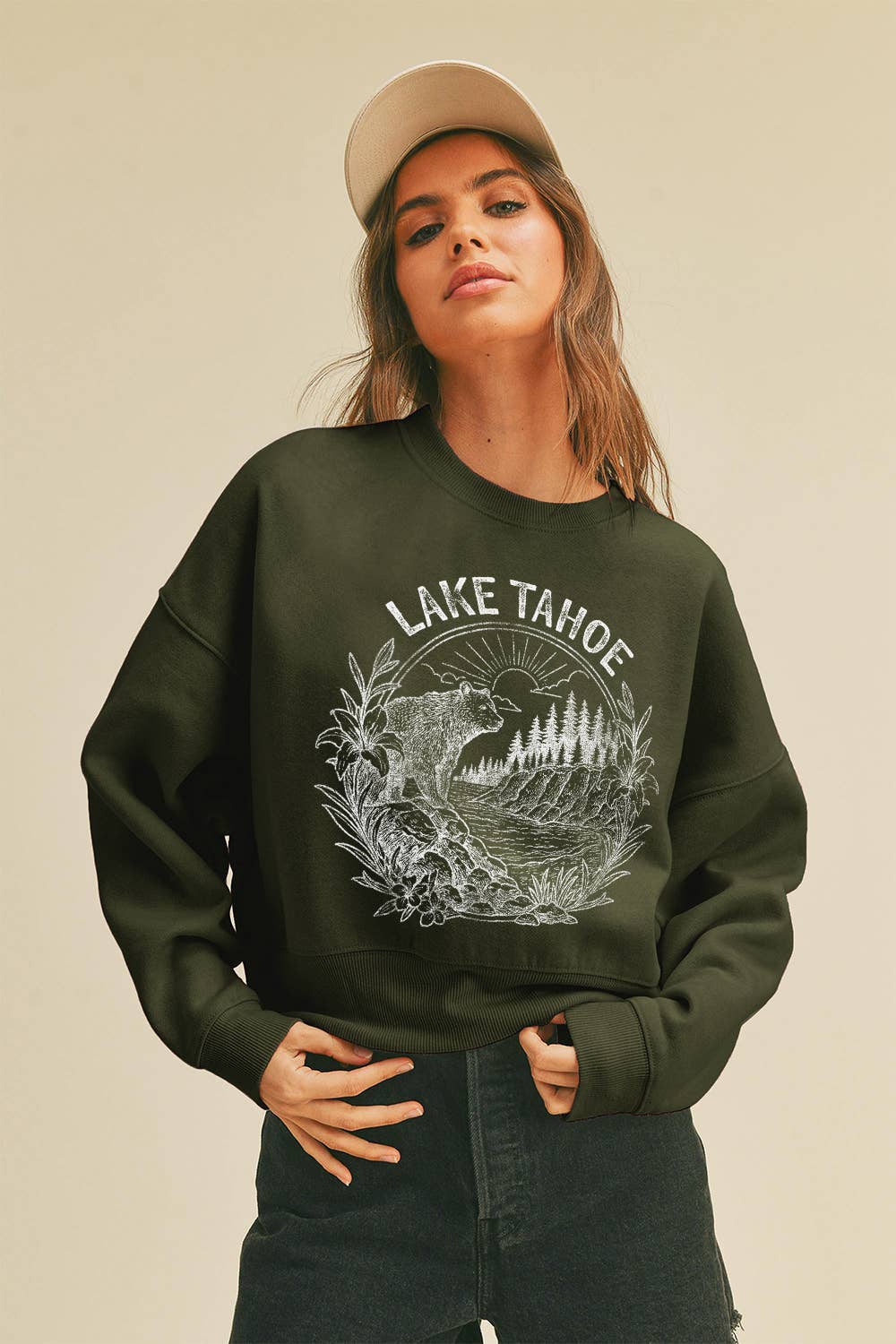 Honestee – Camisola gráfica - Mulher por atacado – Sweatshirt de Manga Comprida Curta Lake Tahoe3