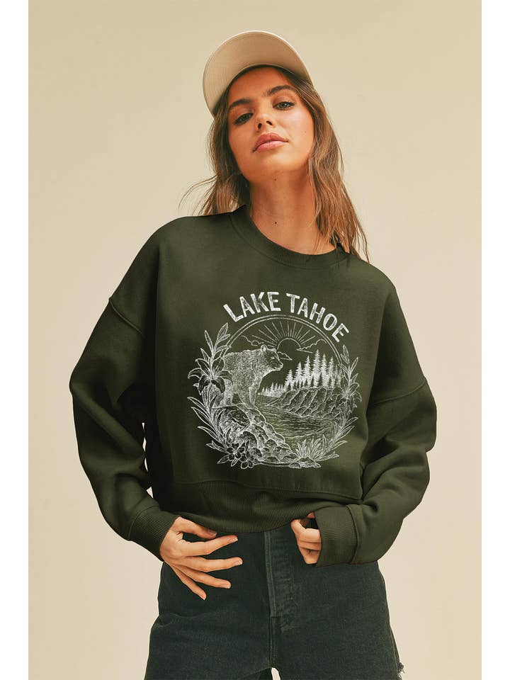 Honestee – Camisola gráfica - Mulher por atacado – Sweatshirt de Manga Comprida Curta Lake Tahoe3