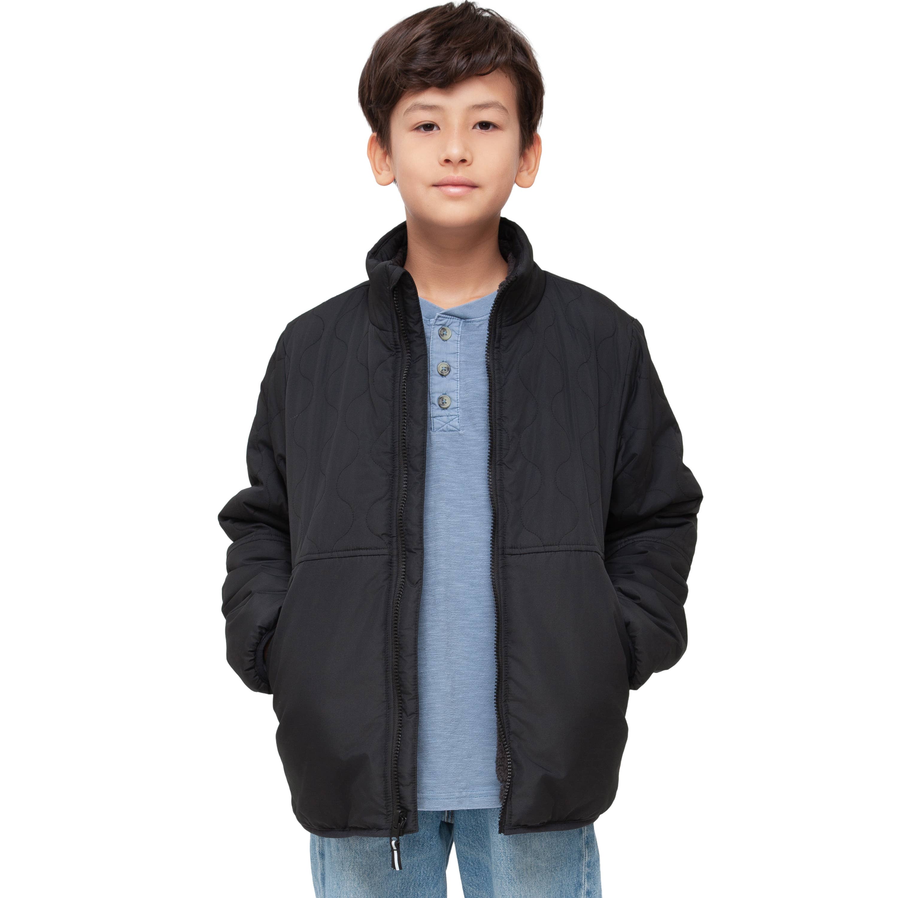 Rokka & Rolla - Wholesale Puffer Jacket - Kids - Boys' Reversible Quilted Jacket Fleece Puffer Coat18