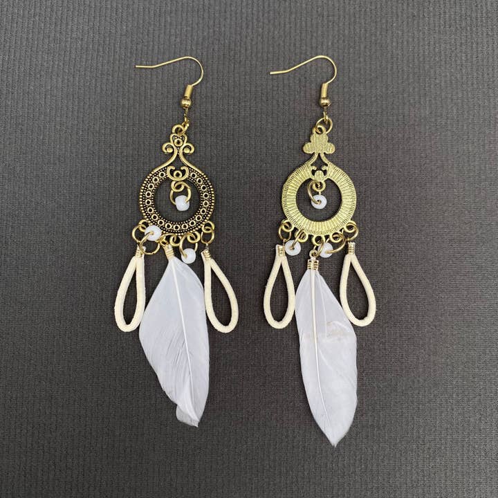 Mio Queena - Wholesale Dangle Earrings - Multi-style White Feather Fringe Dangle Earrings31