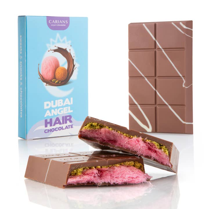 Carian's Bistro Chocolates - Wholesale Chocolate Bar - VIRAL DUBAI ANGEL HAIR CHOCOLATE BAR - PINK COTTON+PISTACHIO