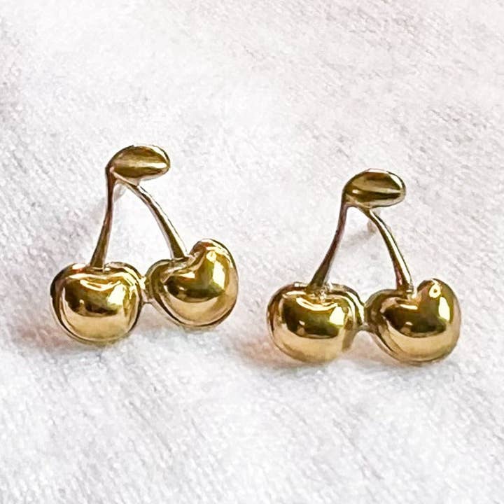 Gold Cherry Studs for wholesale by Natalie Clare Collections