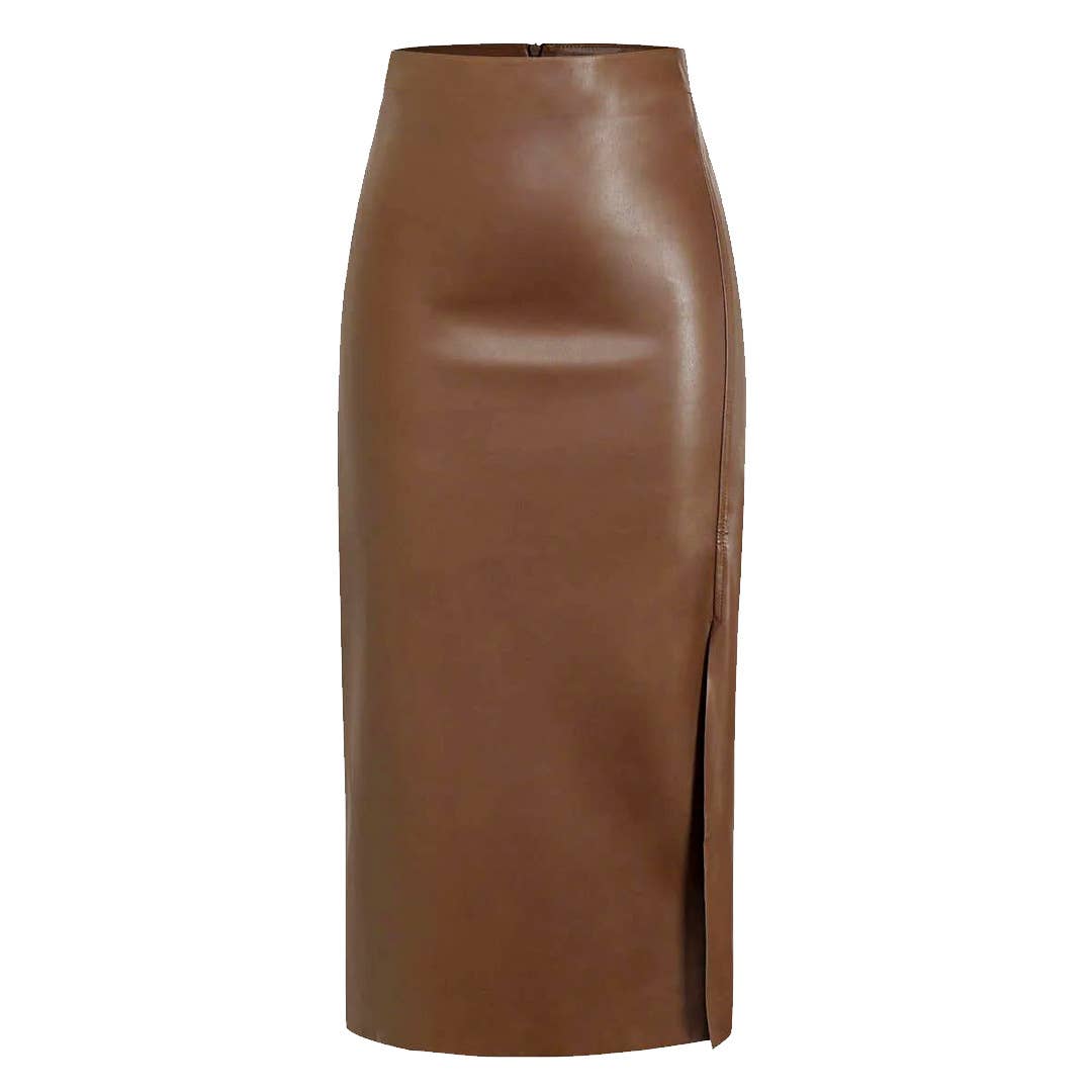 Lily Clothing - Wholesale Skirt - Women's - PU SPLIT LEATHER SKIRT HIGH WAIST ZIPPER SKIRT6