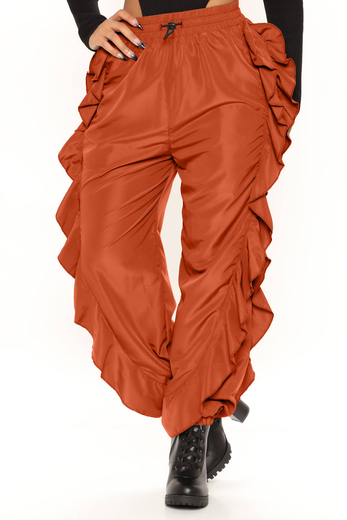 5besties inc - Wholesale Pants - Women's - DRAWSTRING WAIST RUFFLE SIDE CARGO PANTS5
