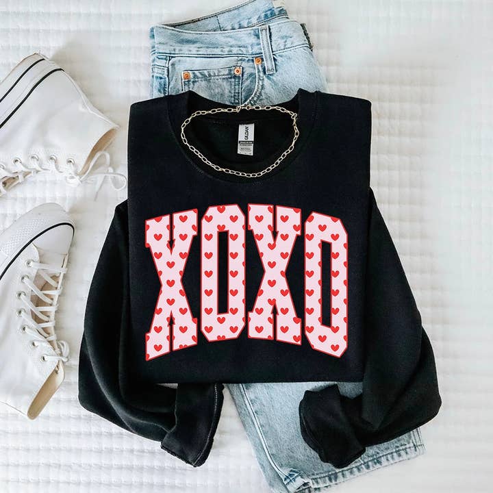 Varsity XOXO Heart Crewneck for wholesale by Talking Too Loud Apparel