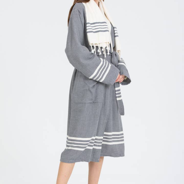 Toprak With Terry Cotton Woman Bathrobe Dark Grey for wholesale by PESHCE