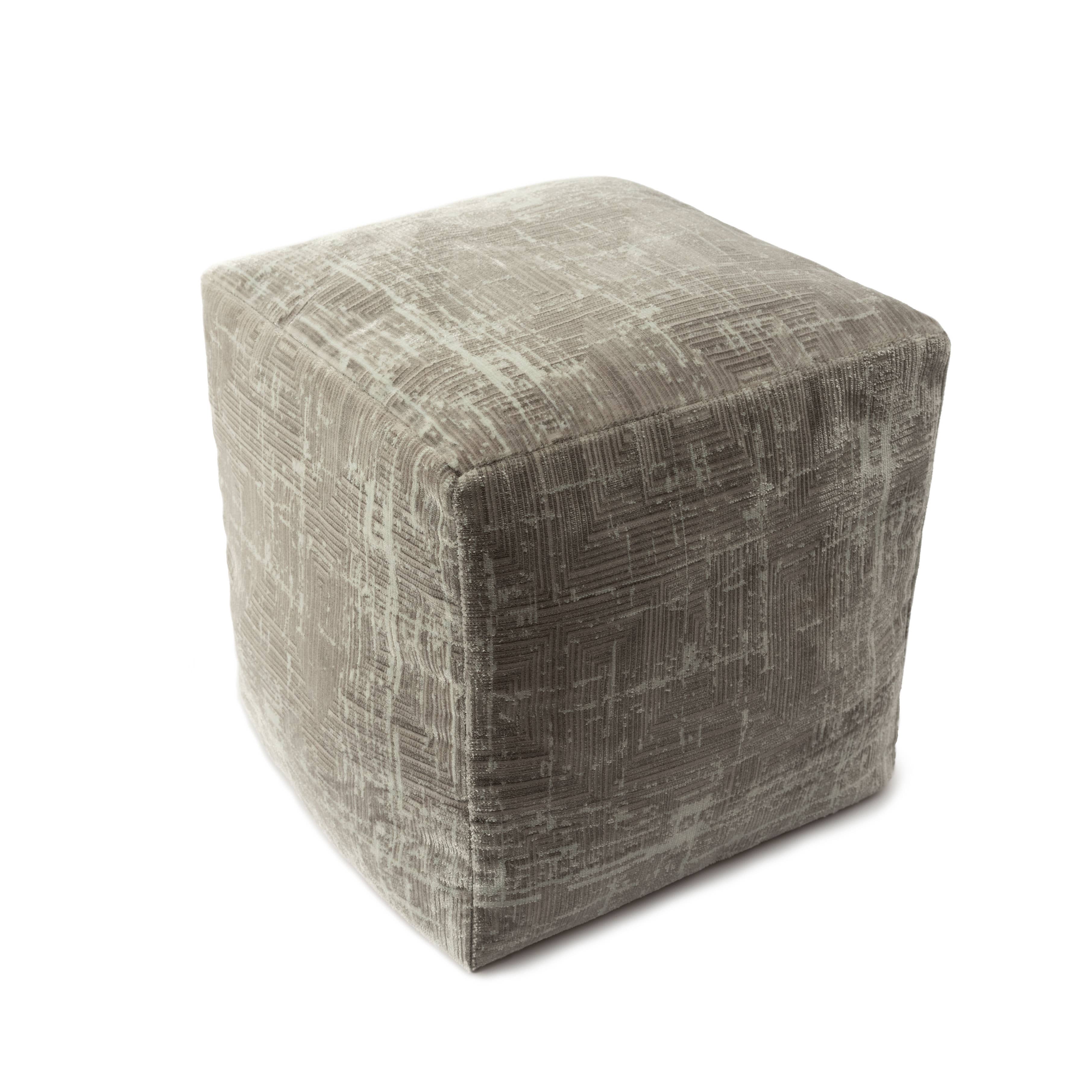 LR Home - Wholesale Pouf - Melisa Transitional Geometric Ultra-Soft Pouf, Gray/Ivory3