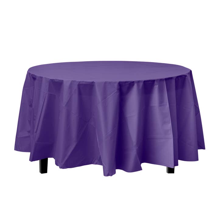 Round 84 In. Purple Premium Plastic Tablecloth Disposable for wholesale by Crown Display