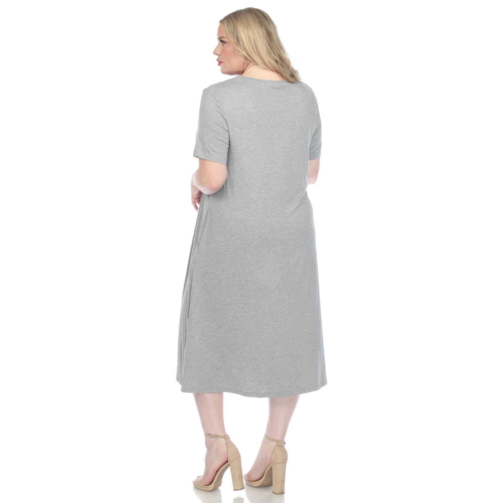 WHITE MARK – Vestido - Mulher por atacado – Vestido midi Swing Swing Size de manga curta tamanho grande27