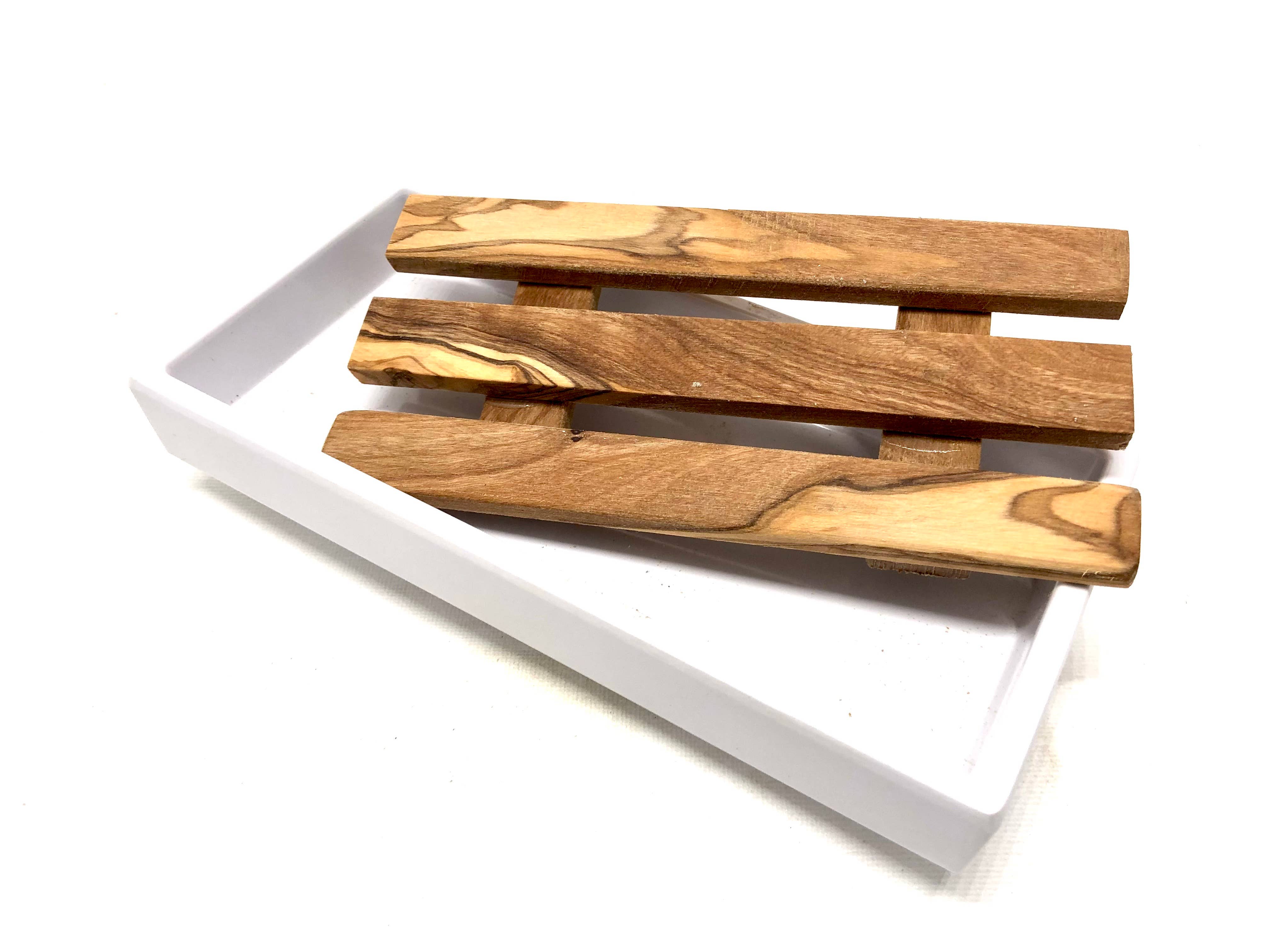 olivenholz-erleben - Wholesale Bath soap dish - White melamine soap dish with olive wood insert7