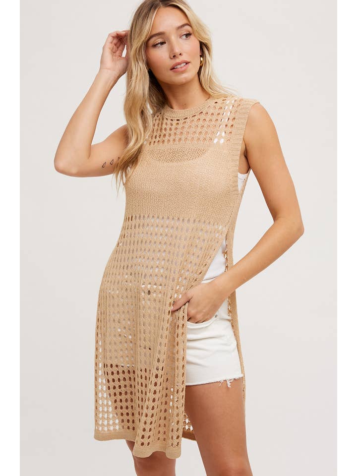 Bluivy - Wholesale Knit Top - Women's - OPEN-KNIT SIDE SLIT SLEEVELESS TOP