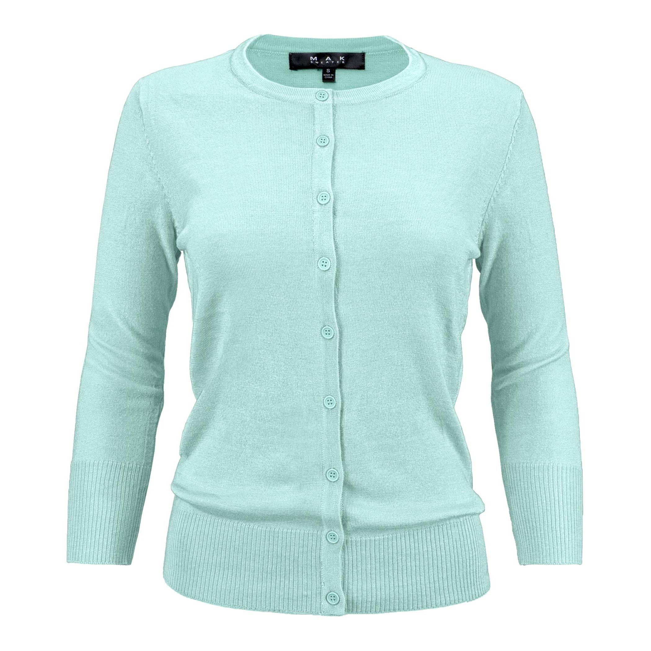 Mak - Wholesale Cardigan - Women's - 3/4 Sleeve Crewneck Plus Size Knit Cardigan Sweater CO079PL30