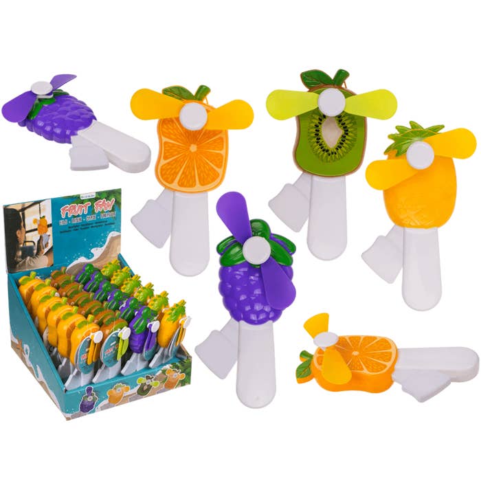 Handheld portable fan, Fruits, approx. 7 x 13,5 for wholesale by Out of the blue KG