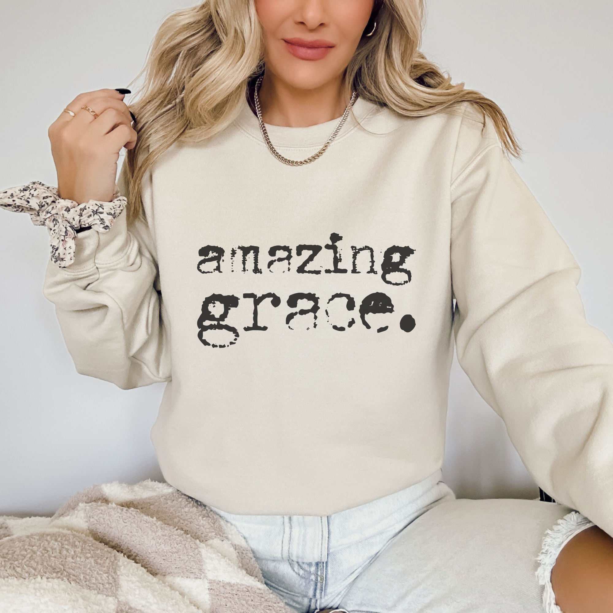 Trendznmore - Modern Graphic Apparel - Wholesale Graphic Sweatshirt - Women's - Amazing Grace Christian Crewneck Sweatshirt2