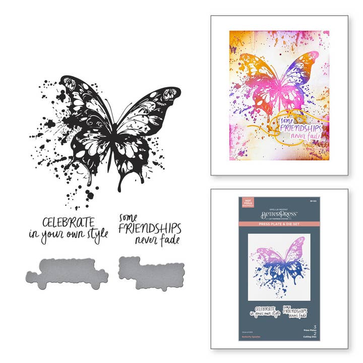 Butterfly Splatter BetterPress Plate & Die Set from the Beautifully Imperfect Collection for wholesale by Hero Arts + Spellbinders Wholesale