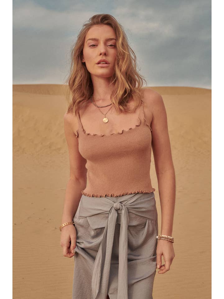Promesa USA - Wholesale Camisole - Women's - Ribbed Knit Square Neck Lettuce Edge Cami Top