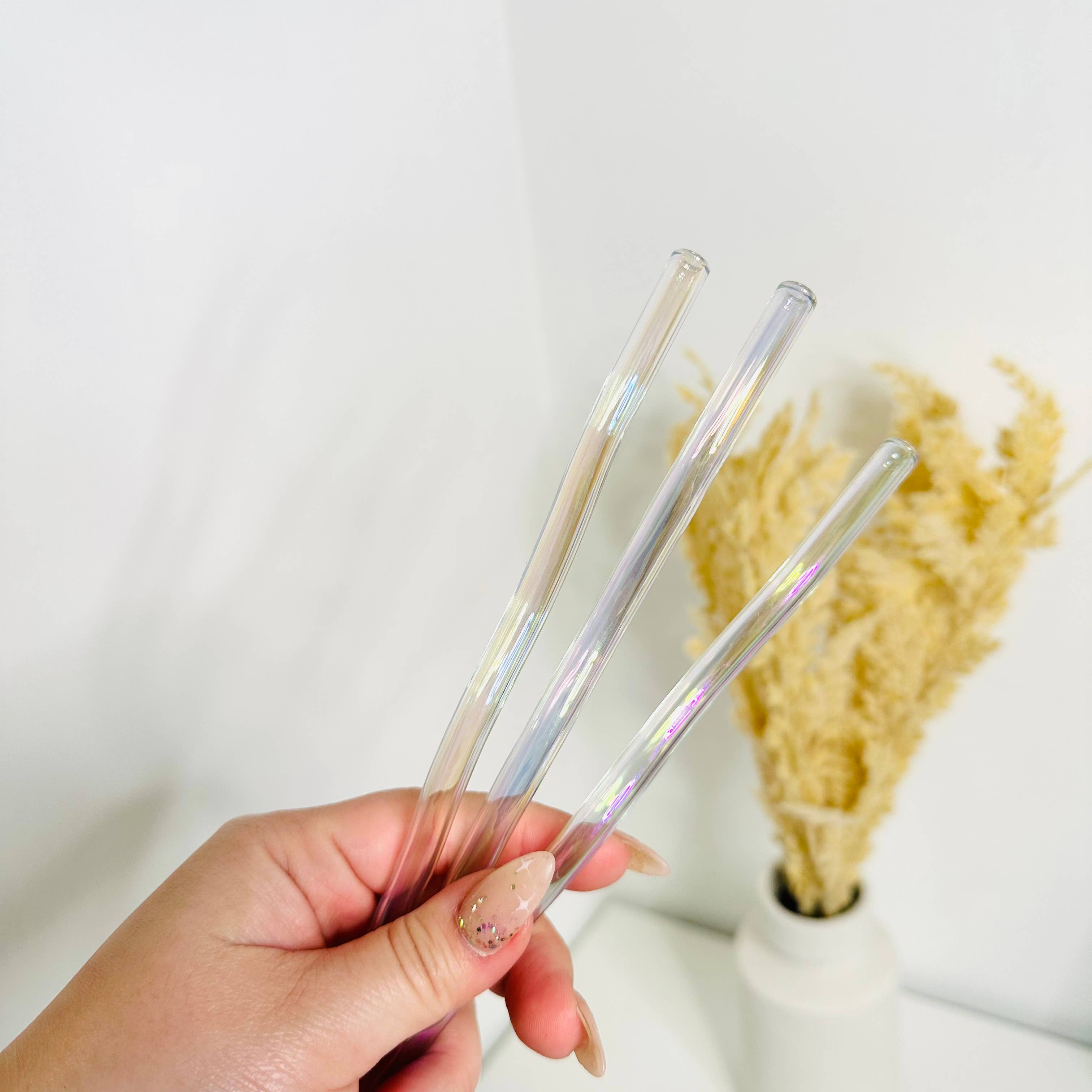 KuriArt Designs - Wholesale Drinking Straw - Iridescent Wavy Glass Straws5