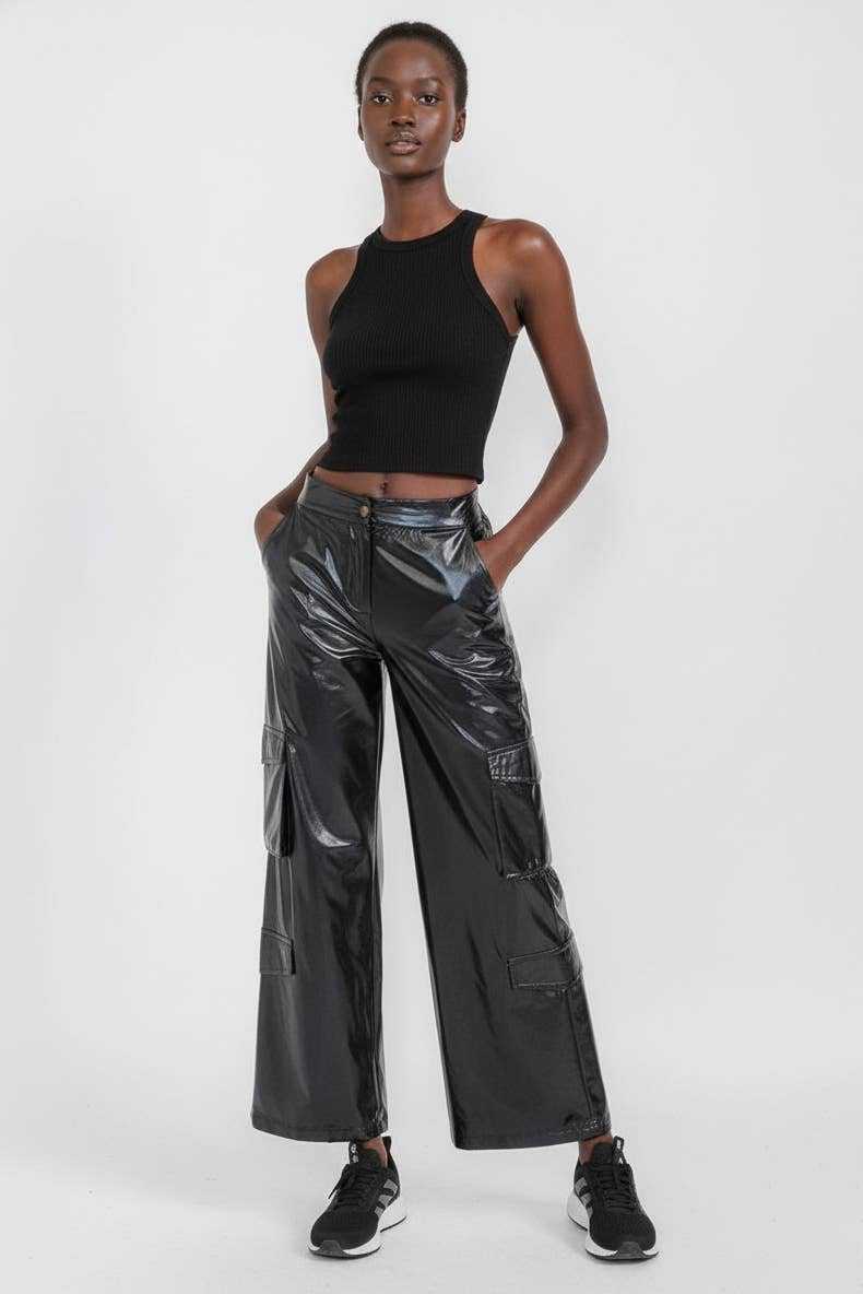 5besties inc - Wholesale Pants - Women's - CARGO POCKETS METALLIC WIDE LEG PANTS7