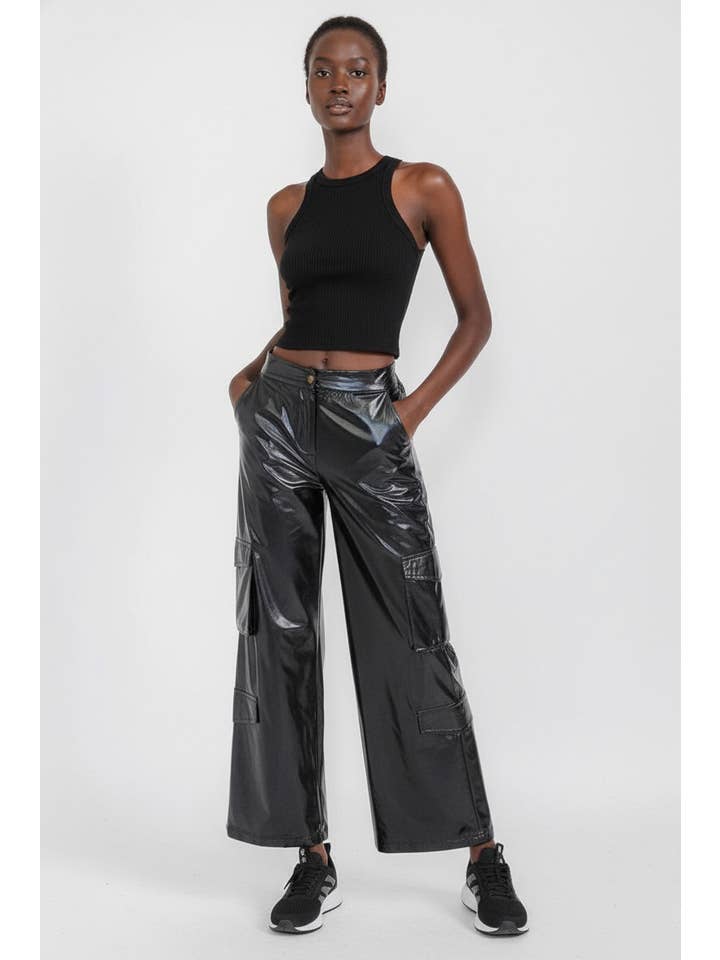 5besties inc - Wholesale Pants - Women's - CARGO POCKETS METALLIC WIDE LEG PANTS7