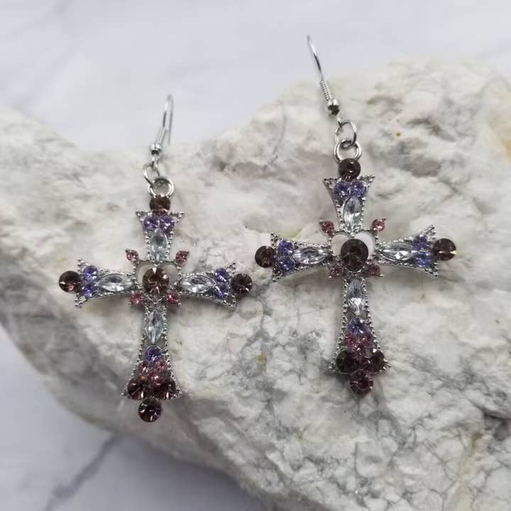 Multicolor Crystal Cross Earrings for wholesale by The Pretty Jewellery