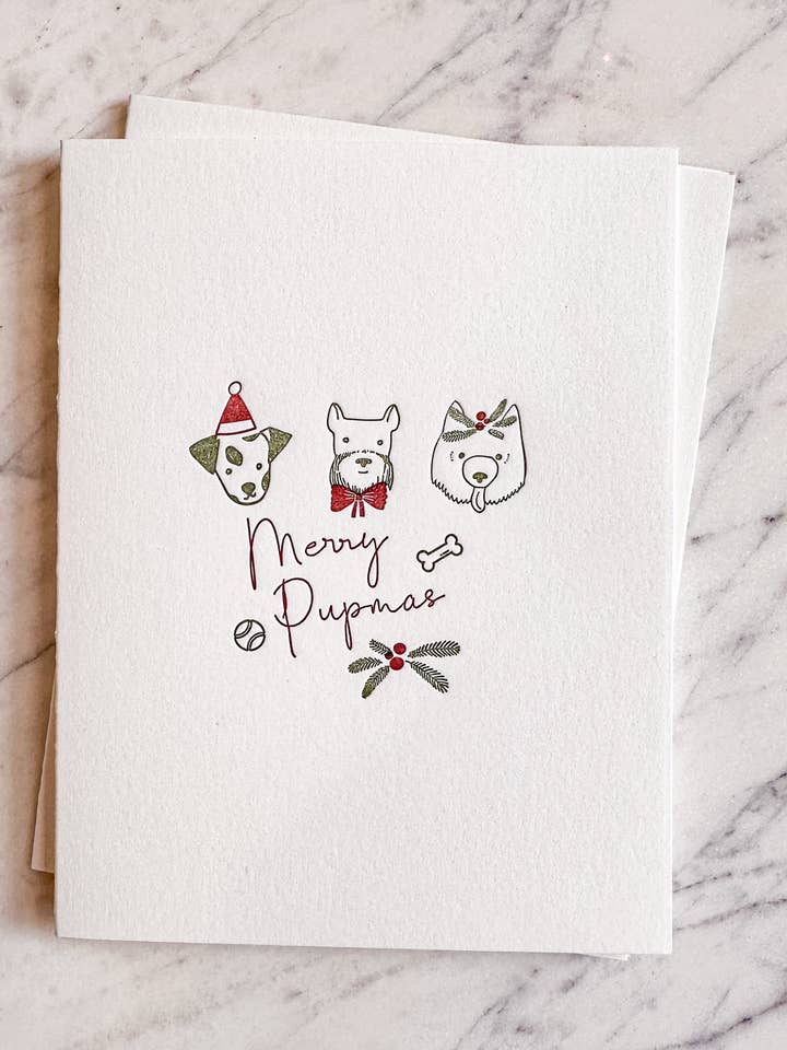 Merry Pupmas - Minimalist Punny Letterpress Holiday card for wholesale by Knapp Design Co.