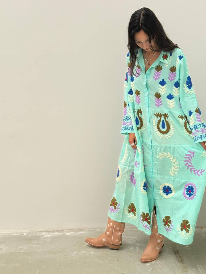 ToutVintage - Wholesale Dress - Women's - Borduurjurk lichtgroen8