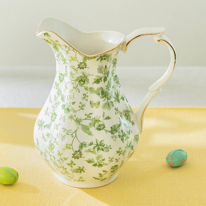 Greeny Garden Fine Porcelain 9" Tall Large Size Pitcher for wholesale by Grace Teaware