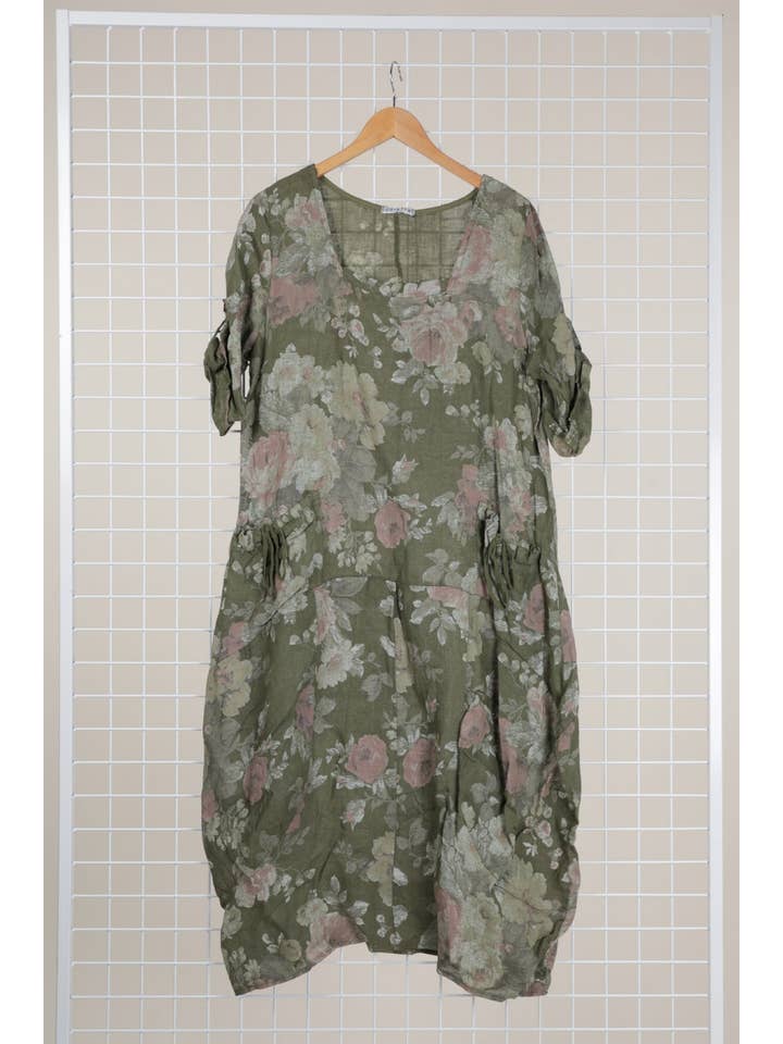 la maison des fibres naturelles – Großhandel Kleid – Damen – Leinenkleid mit floralem Muster, 100 % Leinen, Modell 6796722