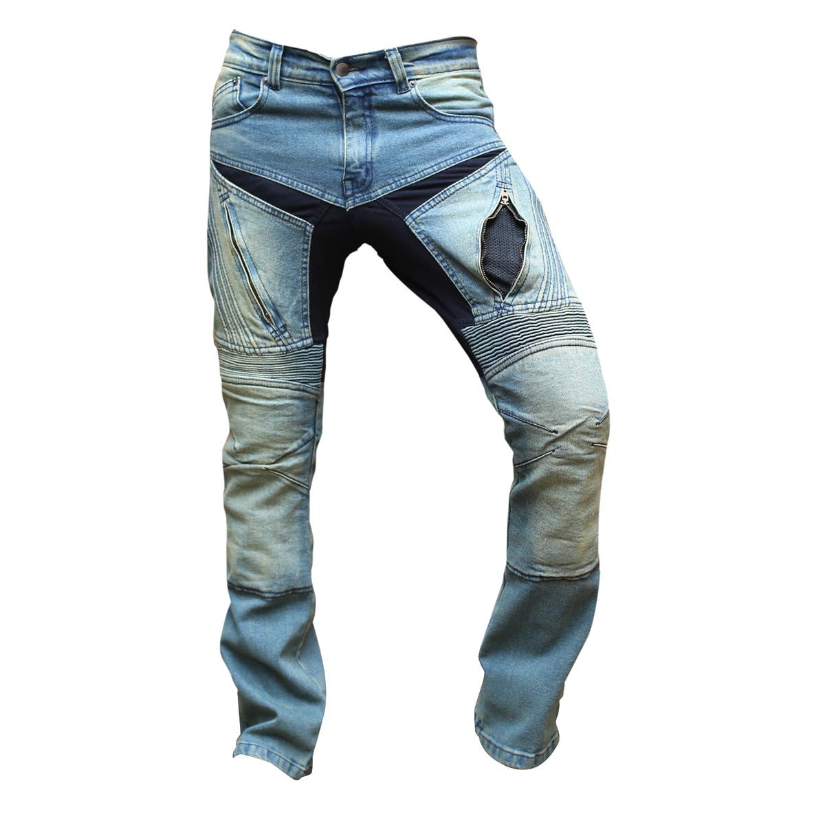 Acid LIGHT WASH MOTORBIKE JEANS REINFORCED WITH DUPONT KEVLAR for wholesale on Faire2