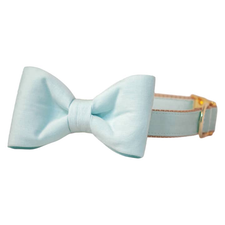 Aqua Linen Bow Tie Dog Collar for wholesale by Crew LaLa