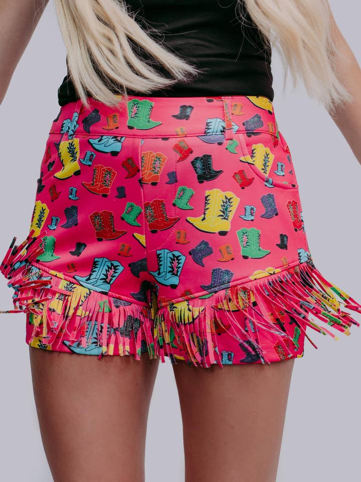 MK302 Cowgirl Boogie Fringe Shorts - Pink for wholesale by GoldenU