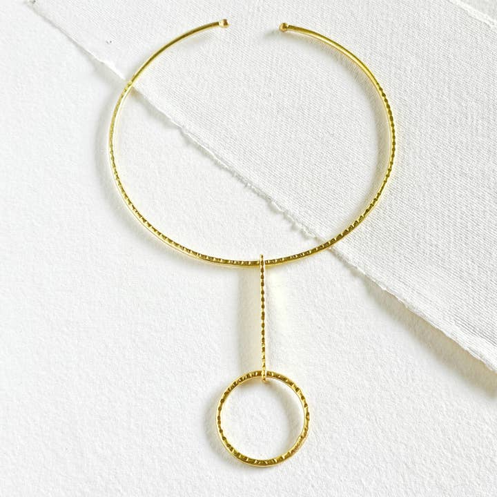 Brass drop circle necklace choker collar handcrafted wire for wholesale by Bisjoux