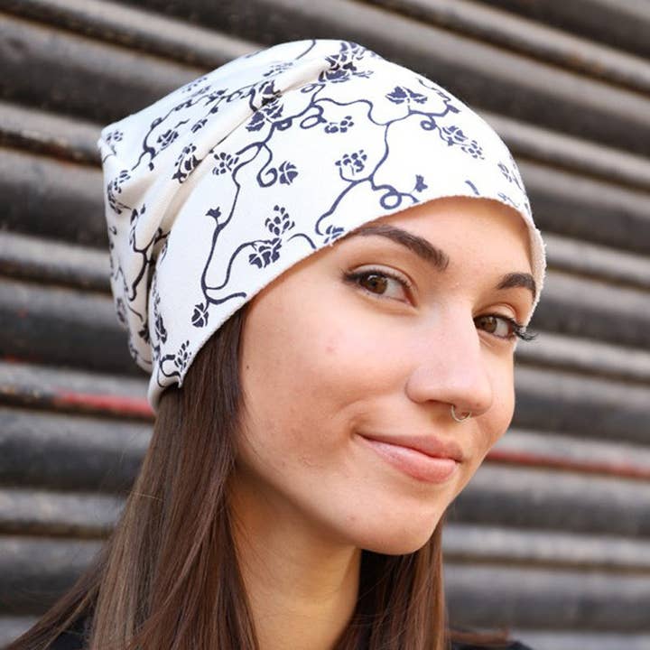 462 All-Over Pattern Print, Sweatshirt Fabric Beanie hats for wholesale by Purple Sardine