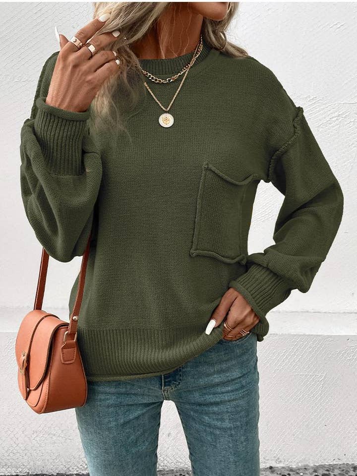 FULL TIME PURCHASE - Wholesale Knit Top - Women's - Loose Long Sleeve with Pocket Casual Knit Top7