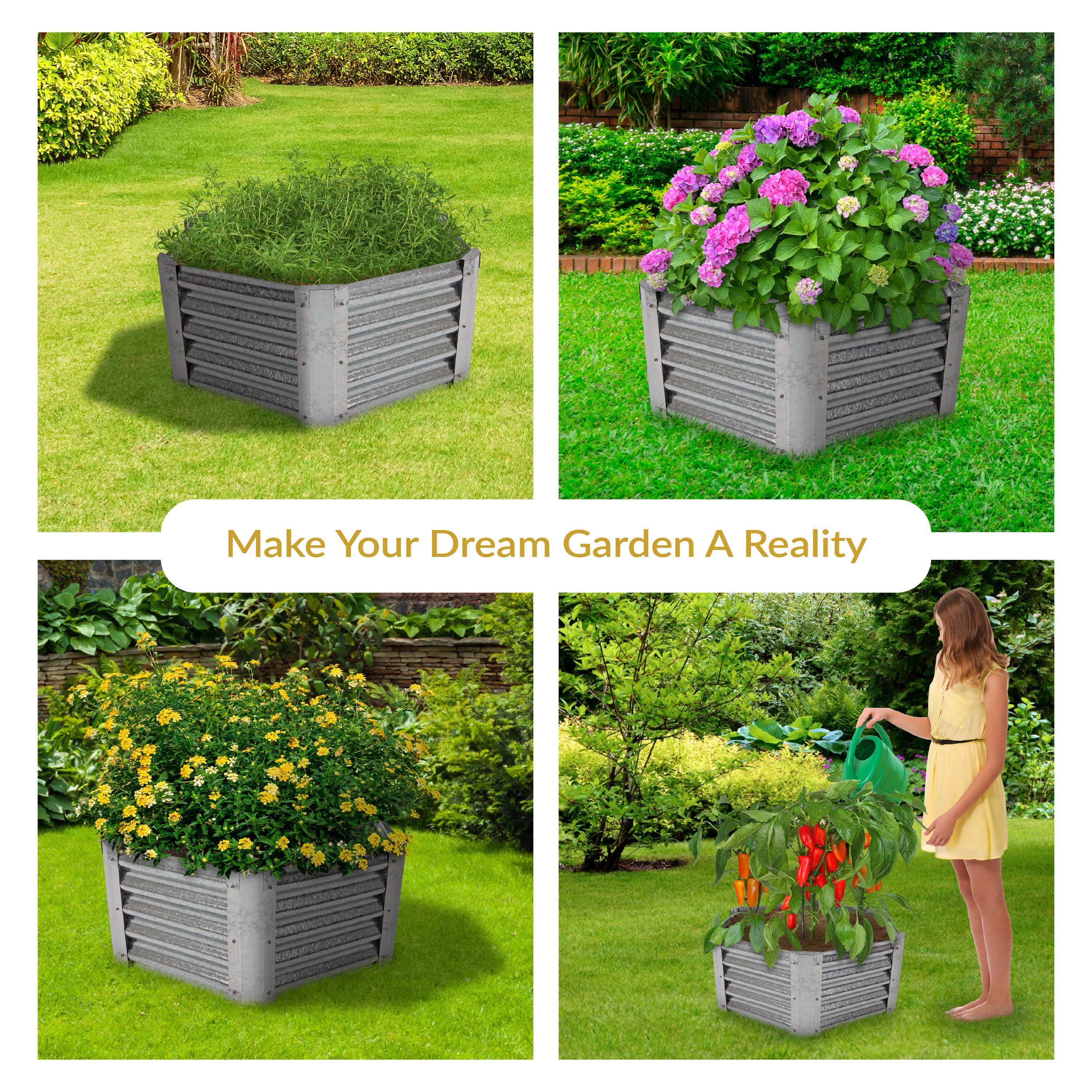 Sunnydaze Decor - Wholesale Planter Box - Corrugated Steel Hexagon Raised Garden Bed - Gray - 40 in5