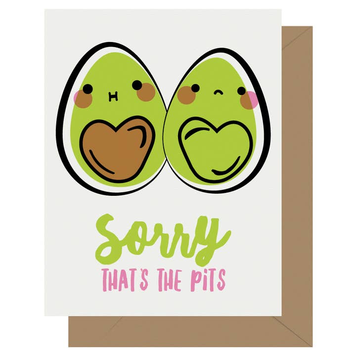 Cutie Kawaii That's the Pits Letterpress Sympathy Card for wholesale by Letterpress Jess