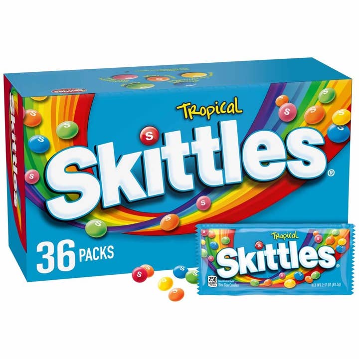 Skittles Tropical Single Size Chewy Candy 2.17 oz 36 count for wholesale by Snacky Candy