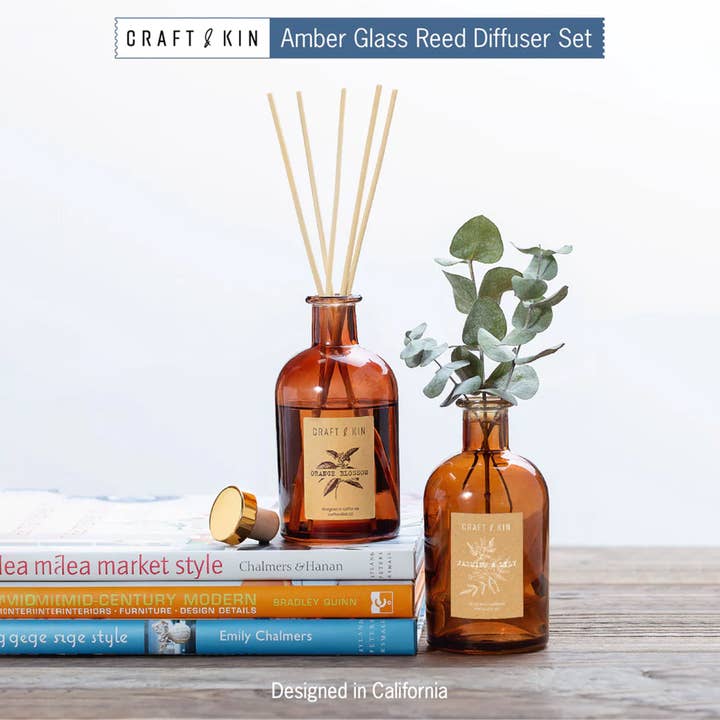 Craft & Kin - Wholesale Reed Diffuser - Amber Glass Reed Diffuser Set